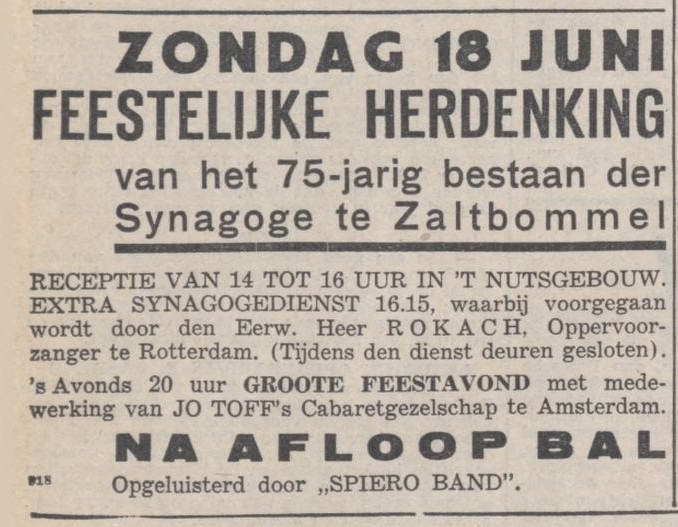 Jubileum synagoge 1939